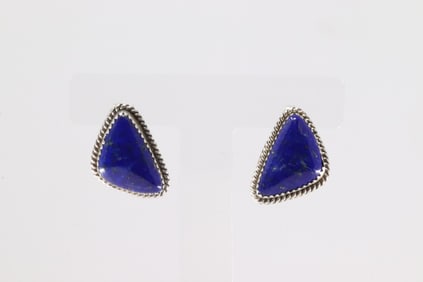 Native America Navajo Sterling Silver Lapis Stone Post Earring's By Theresa Smith.