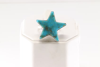 Native America Navajo Sterling Silver Turquoise Star Ring By Donovan Skeets.