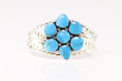 Native America Navajo Sterling Silver Turquoise Bracelet Cuff By Phyllis Smith.