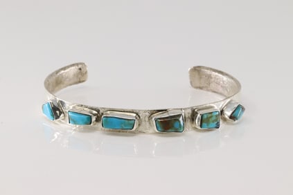 Native America Zuni Sterling Silver Kingmna Turquoise Bracelet By Jude Candelaria.