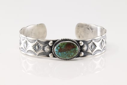 Native America Navajo Sterling Silver Kingman Turquoise Bracelet Cuff By Kevin Billah.