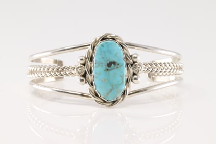 Native America Navajo Sterling Silver Turquoise Bracelet Cuff By A.Johnson.