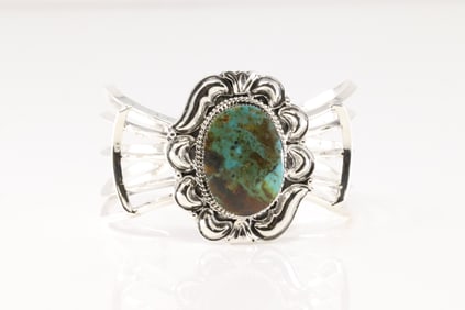 Native American Navajo Sterling Silver Turquoise Bracelet Cuff By Irvin Tsosie.