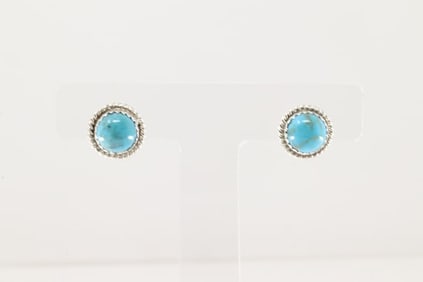 Native America Navajo Sterling Silver Kingman Turquoise Post Earring's By Esther White.