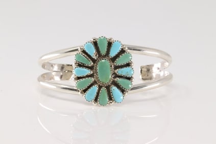 Native America Navajo Sterling Silver Kingman Turquoise Bracelet Cuff By Alicia Wilson.