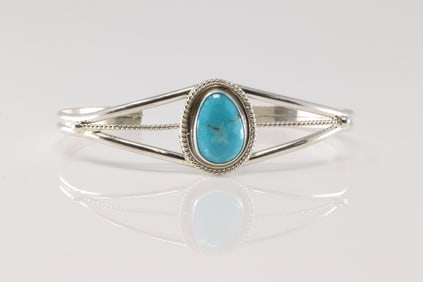 Native America Navajo Sterling Silver Turquoise Bracelet Cuff By P.Skeets.