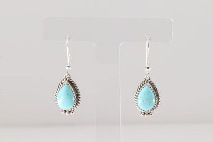Native America Navajo Sterling Silver Kingman Turquoise Dangling Earring's By Trish Largo.