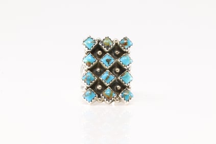 Native American Navajo Sterling Silver Turquoise Ring By Verley Betone.