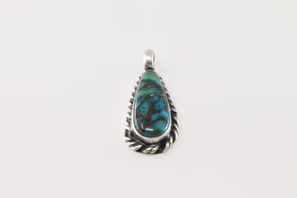 Native American Navajo Sterling Silver Kingman Turquoise Pendant By Dixon.