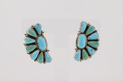 Native America Navajo Sterling Silver Kingman Turquoise Post Earring's By Alicia Wilson.
