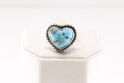 Native America Navajo Sterling Silver Turquoise Heart Ring By Dixon.