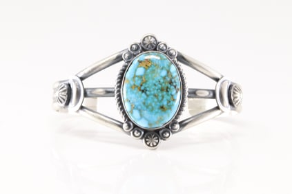 Native America Navajo Sterling Silver Kingman Turquoise Bracelet Cuff By Robert Shakey.