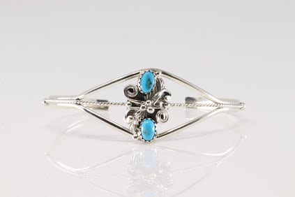 Native America Navajo Sterling Silver Turquoise Bracelet Cuff By Wade Begay.