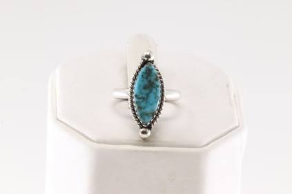 Native America Zuni Sterling Silver Turquoise Ring By Kalana Hustito.