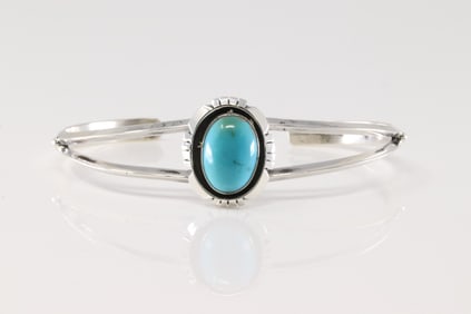 Native America Navajo Sterling Silver Turquoise Bracelet Cuff By Amos Begay.