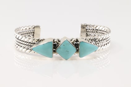 Native America Navajo Sterling Silver Turquoise Bracelet Cuff By Mike Smith.