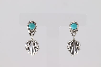 Native America Navajo Sterling Silver Turquoise Post / Dangling Earring's By Annette Chiquito.