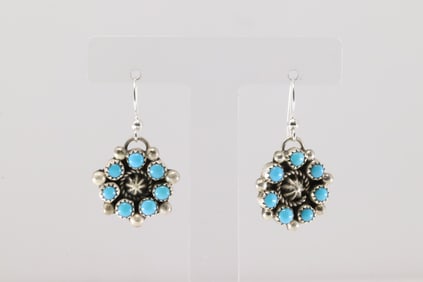 Native America Navajo Sterling Silver Kingman Turquoise Dangling Earring's By Fairren Begay.