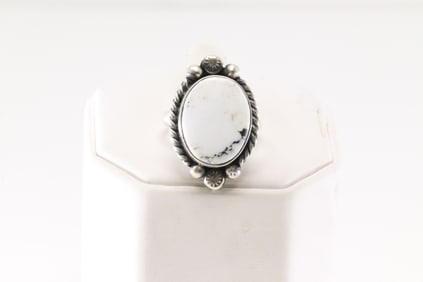 Native America Navajo Sterling Silver White Buffalo Ring By Eugene Belone.