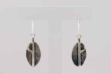 Native America Navajo Sterling Silver Feather Dangling Earring's By Aaron Davis.