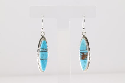 Native America Navajo Sterling Silver Kingman Turquoise Dangling Earring's By Brandon Etcity.