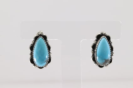 Native America Navajo Sterling Silver Turquoise Post Earring's By F.