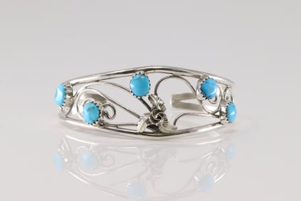 Native America Navajo Sterling Silver Kingman Turquoise Bracelet Cuff By Carolynn Nez.