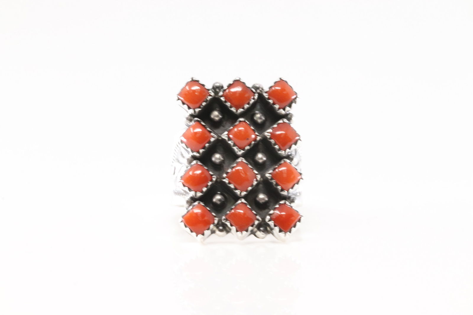 Native America Navajo Sterling Silver Coral Ring 3 Rows By Verley Betone. (1 of 4)