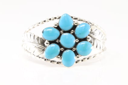Native America Navajo Sterling Silver Kingman Turquoise Bracelet Cuff By Phyllis Smith.