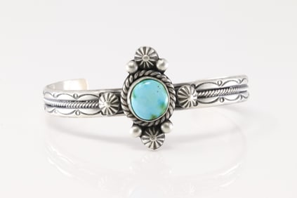 Native America Navajo Sterling Silver Sonora Gold Turquoise Bracelet Cuff By M.C.