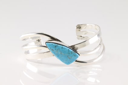 Native America Navajo Sterling Silver Turquoise Bracelet Cuff By Charlene Yazzie.