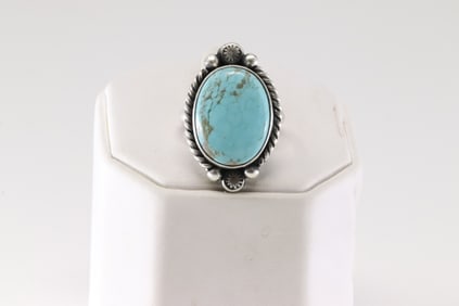 Native America Navajo Sterling Silver Turquoise Ring By Eugene Belone.