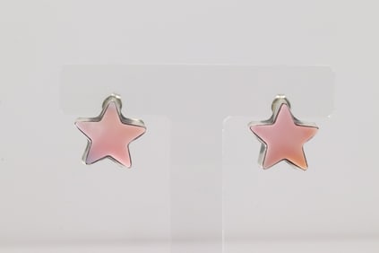 Native America Navajo Sterling Silver Pink Conch Shell Star Post Earring's By Johnny Dixon.