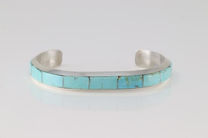 Native America Navajo Sterling Silver Number 8 Turquoise Bracelet Cuff By Brandon Etcitty.