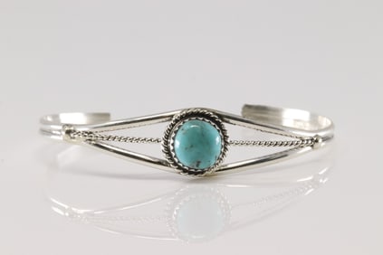 Native America Navajo Sterling Silver Kingman Turquoise Bracelet Cuff By E.W.