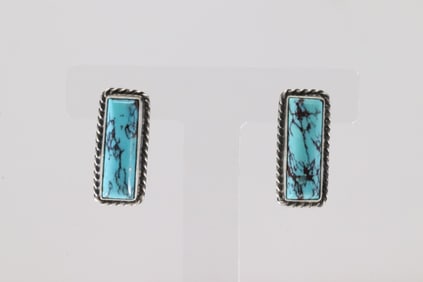 Native America Navajo Sterling Silver Kingman Turquoise Post Earring's By Augustine Largo.