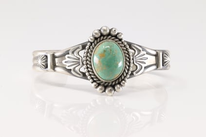 Native America Navajo Sterling Silver Turquoise Bracelet Cuff By MC.