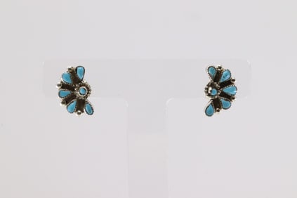 Native America Zuni Sterling Silver Turquoise Post Earring's By Herbet Lastyano.