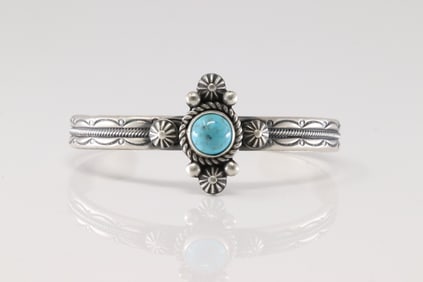 Native America Navajo Sterling Silver Turquoise Bracelet Cuff By Mike Calladitto.