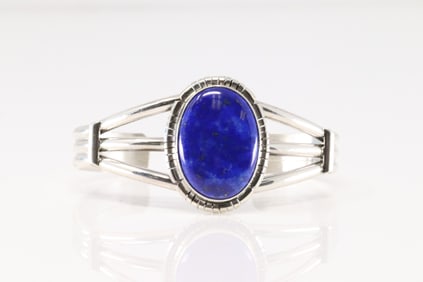Native America Navajo Sterling Silver Blue Lapis Stone Bracelet Cuff By S.E.