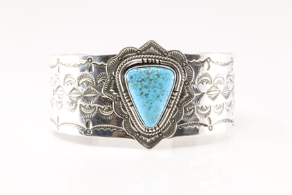 Native America Navajo Sterling Silver Kingman Turquoise Post Earring's By E.Wylie.