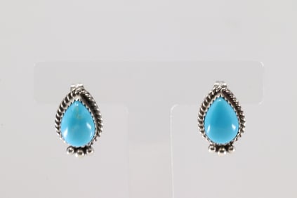 Native America Navajo Sterling Silver Kingman Turquoise Post Earring's By Trish Largo.
