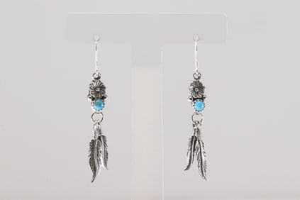 Native America Navajo Sterling Silver Turquoise Dangling Earring's By Sharon McCarthy.