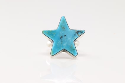 Native America Navajo Sterling Silver Turquoise Star Ring By Donovan Skeets.