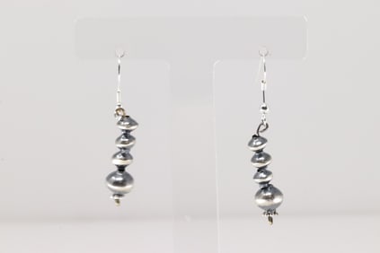 Native America Navajo Sterling Silver Pearl Beaded Dangling Earring's By Treva Jim.
