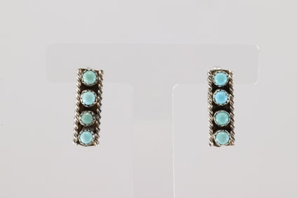 Native America Navajo Sterling Silver Turquoise Post Earring's By Janice Spencer.