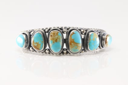 Native America Navajo Sterling Silver Kingman Turquoise Bracelet Cuff By Bob Becenti.