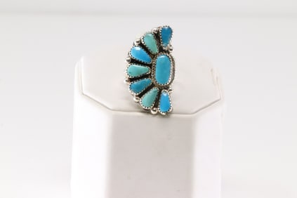 Native America Navajo Sterling Silver Kingman Turquoise Ring By SIS AJW.