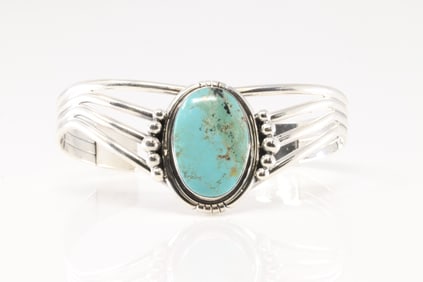 Native American Navajo Sterling Silver Turquoise Bracelet Cuff By Harold Becenti.