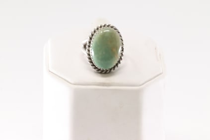 Native America Navajo Sterling Silver Kingman Turquoise Ring By C.